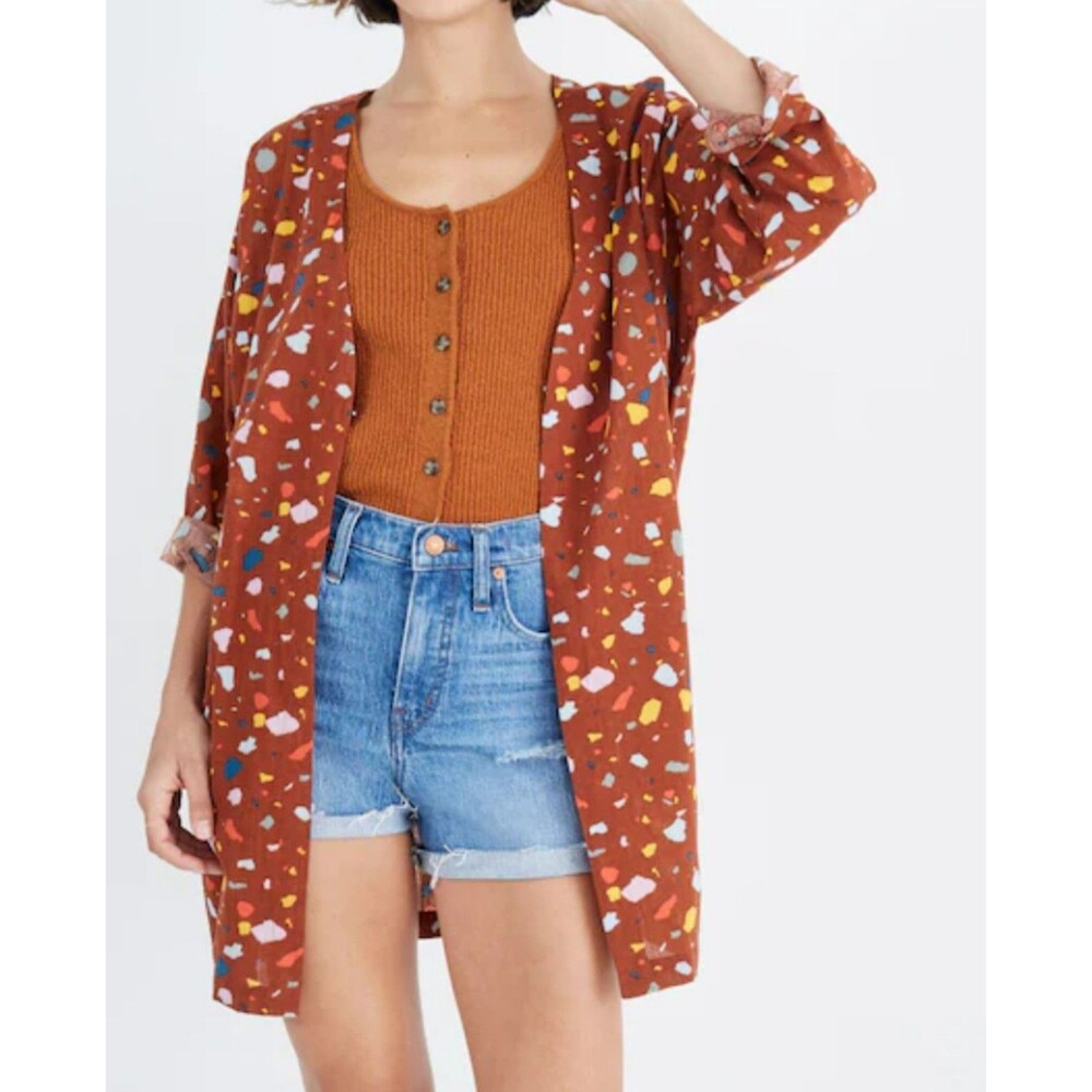 Madewell Short robe jacket in medium terazzo bunt umber vintage-inspired print M